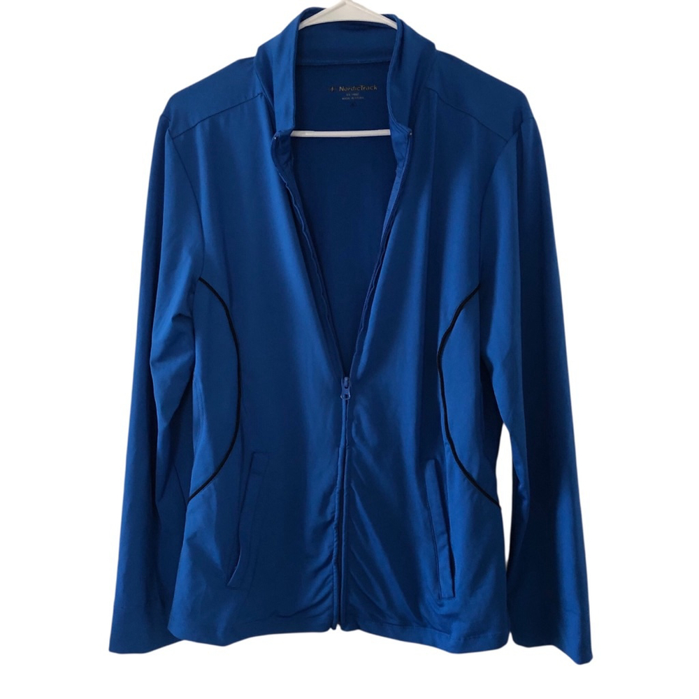 Nordic Track Athletic Track Jacket Electric Blue Moisture Wicking Fitted Size XL